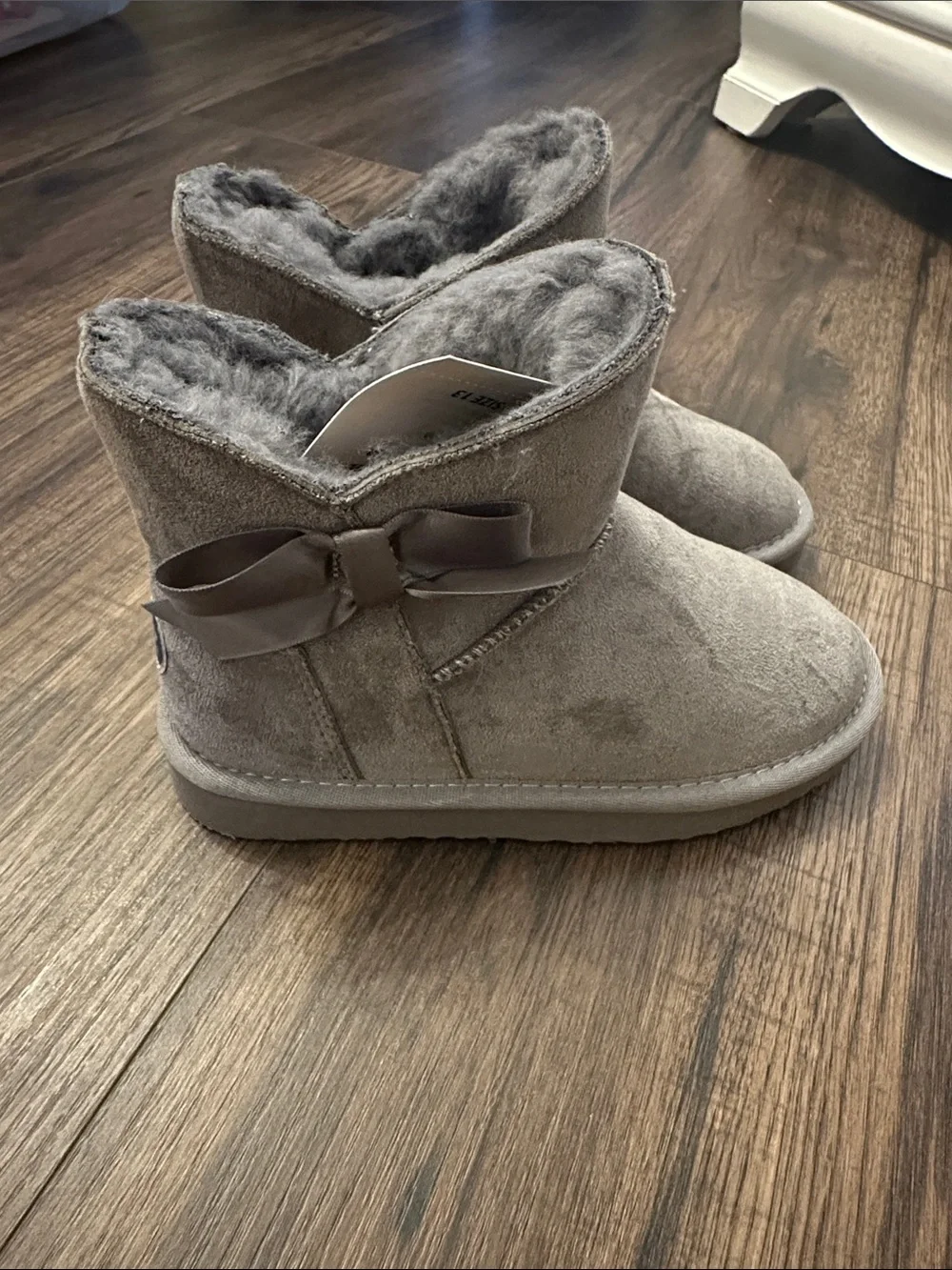 PAWZ Gray Faux-Suede Kids Boot with Bow Trim